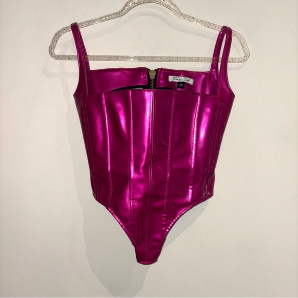 LAQUAN SMITH NWOT Vinyl PVC Corset Bustier Crop Top in Hot Pink Size XS - Picture 9 of 14